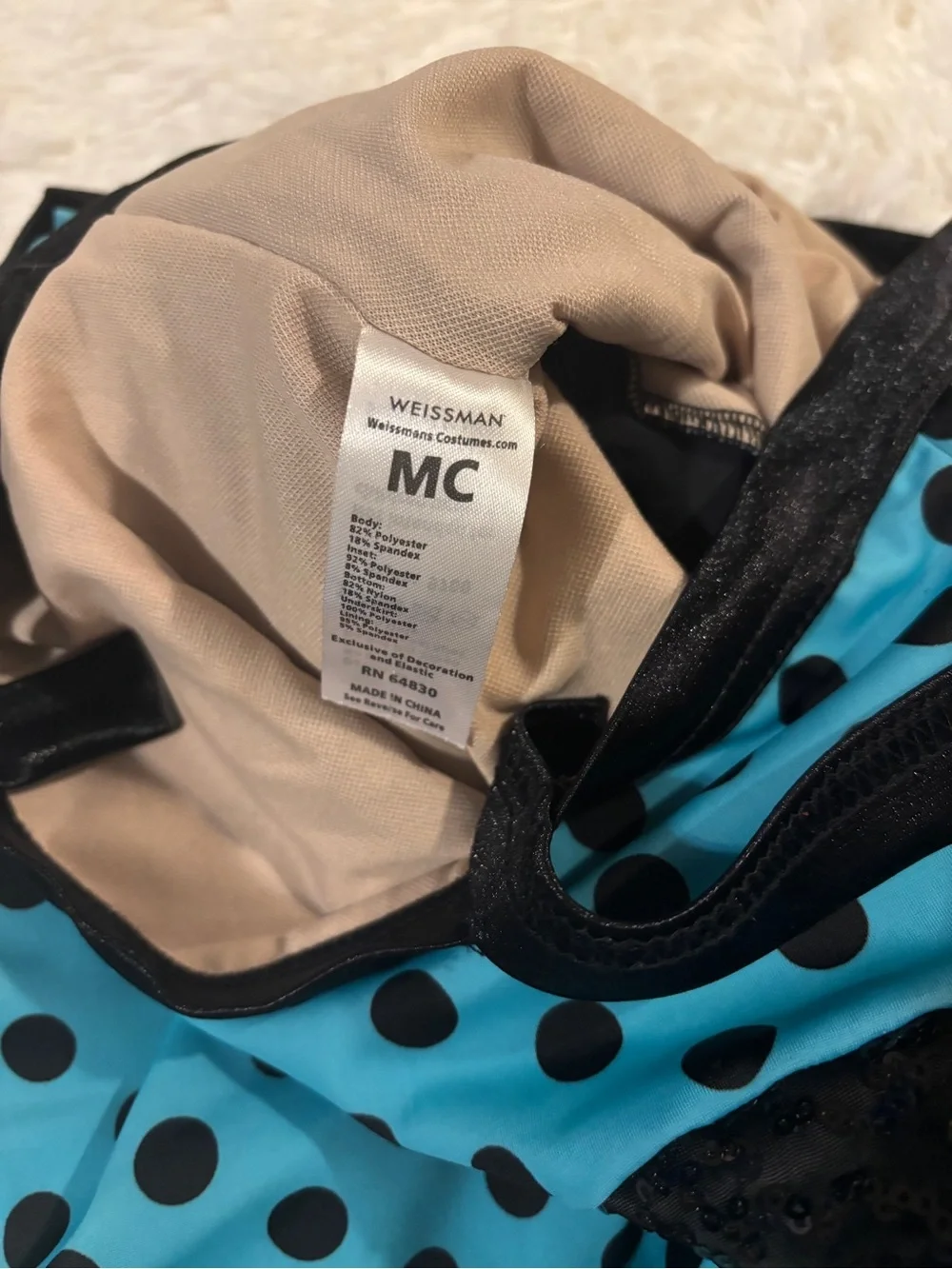 Weissman Teal and Black Polka Dot Dance Costume